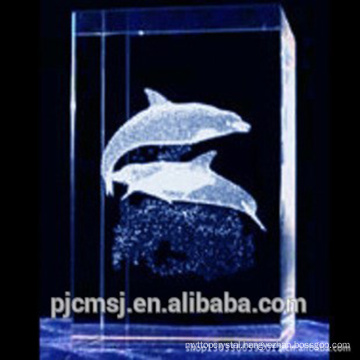 crystal 3D laser engrave dolphin for gift glass decoration